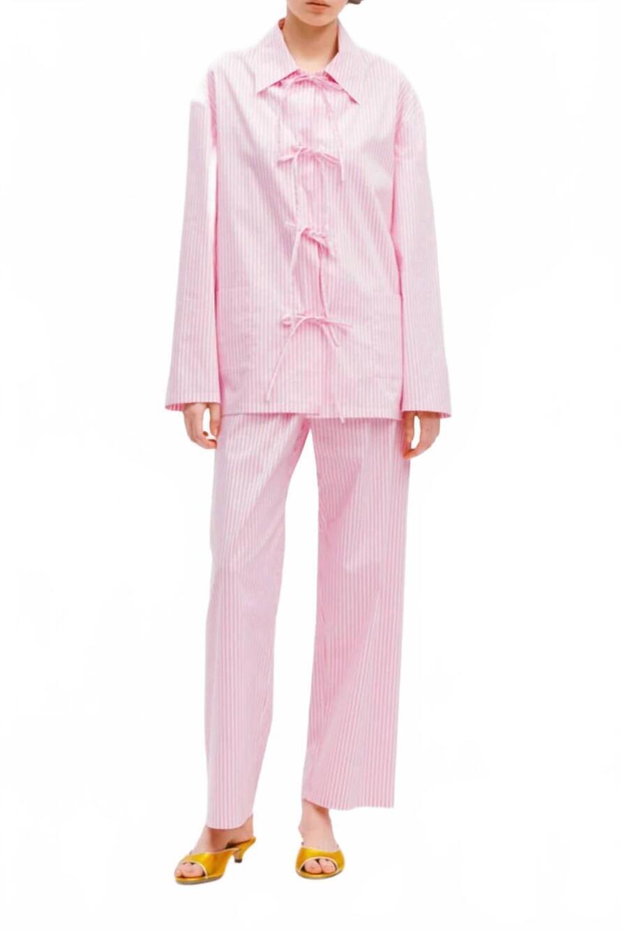 NEW SLEEPER cotton-poplin pajama set in pink stripes